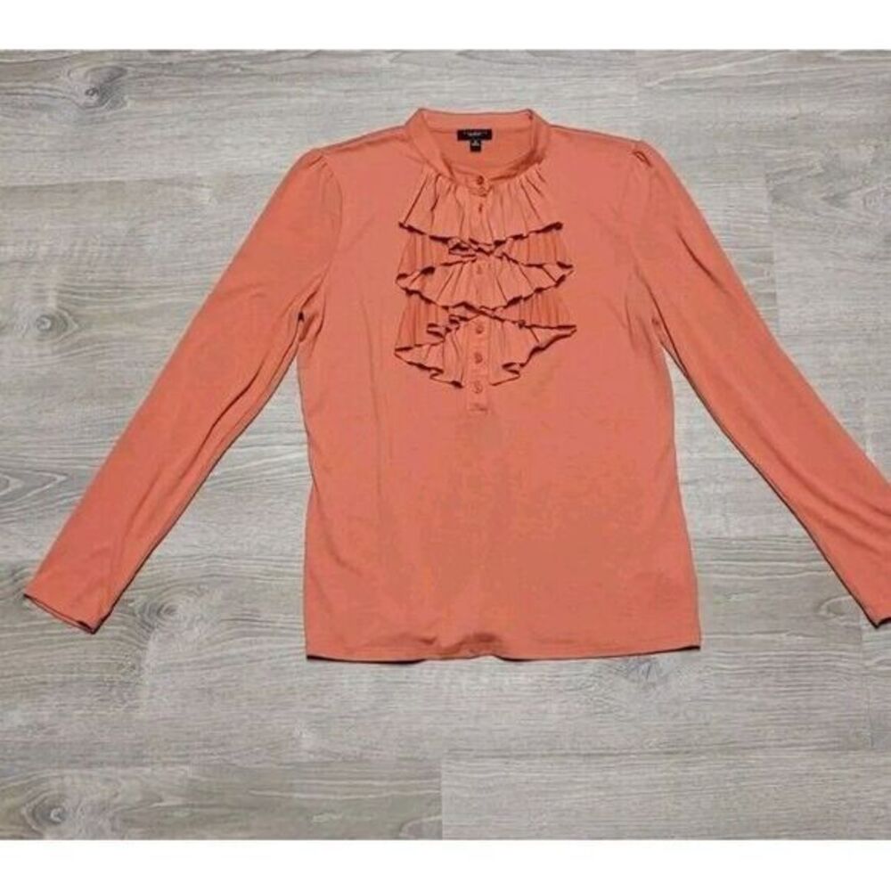 Talbots Women's Terracotta Button-Up Front Ruffle Neck Blouse Size Small